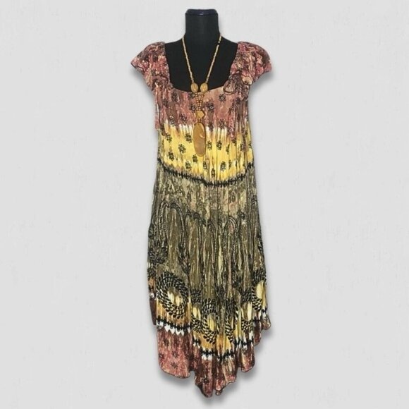 Lady Cactus Dress Handmade Boho Paisley Cap Sleeves Cotton M - Picture 1 of 8